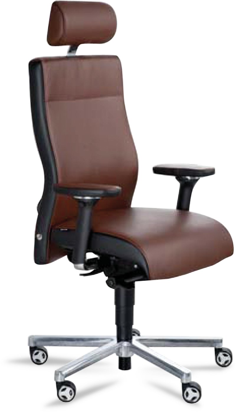 Ergonomischer Bürodrehstuhl in Braun mit Armlehnen, Kopfstütze und Rollenfuß